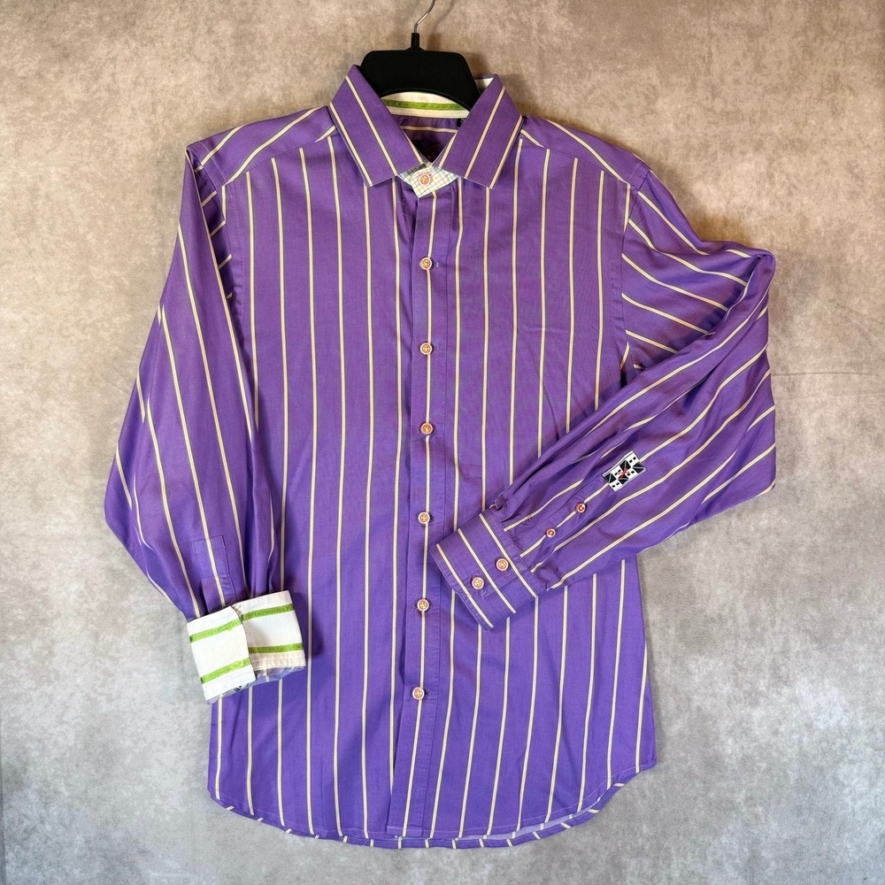 Robert Graham Button‎ Down Shirt Men Medium Purple Striped Long Sleeve Preppy